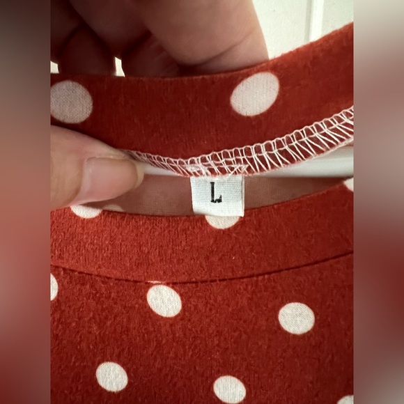 Burnt Orange Polkadots T-shirt Dress With Pockets Size Large - Picture 2 of 5